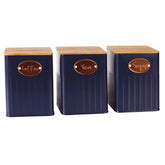 Conjunto De Potes Porta Condimento De Ferro 3pcs Azul e Madeira - Ela Decora